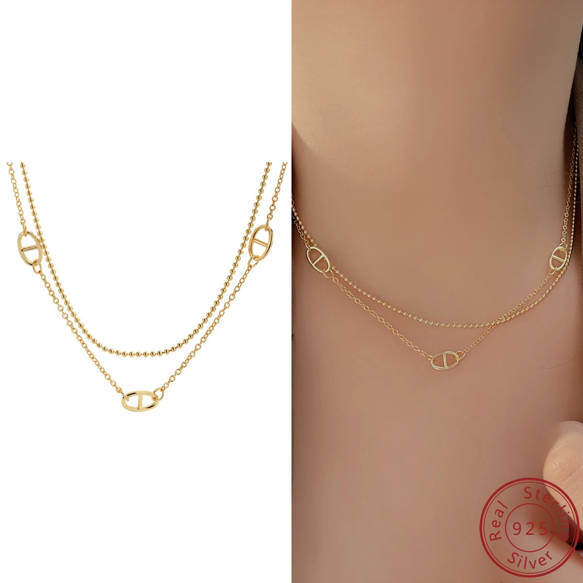 

2024 Европейская и американская новая Персонализированная простая Золотая Свинья нос дизайн S925 чистое серебро длинное ожерелье женский сувенир подарок