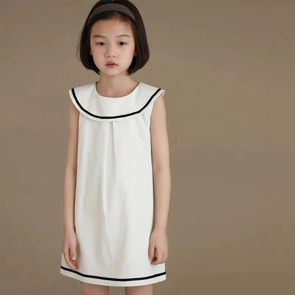 

Toddler Girl Summer Dress Kids Solid White Sleeveless Cotton Dreses for Girls Casual Tank Dress Children Clothing 3-14Years