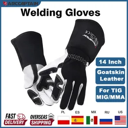 Guantes de soldador ARCCAPTAIN, guantes de soldadura de trabajo multifuncionales de 14 pulgadas, protección de cuero de cabra para soldadores contra quemaduras