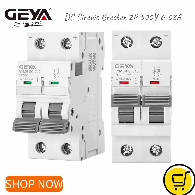 GEYA Din Rail DC MCB 6KA 2P 500V Mini wyłącznik automatyczny DC 6A 10A 16A 20A 25A 32A 40A 50A 63A
