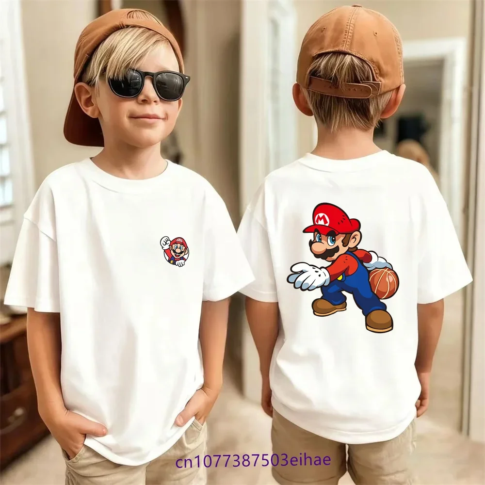 Super Marios Bros Children T-Shirt Anime Birthday Boy Girl Clothes Kid Kawaii Anime Little Baby Casual Tee Shirt Gift