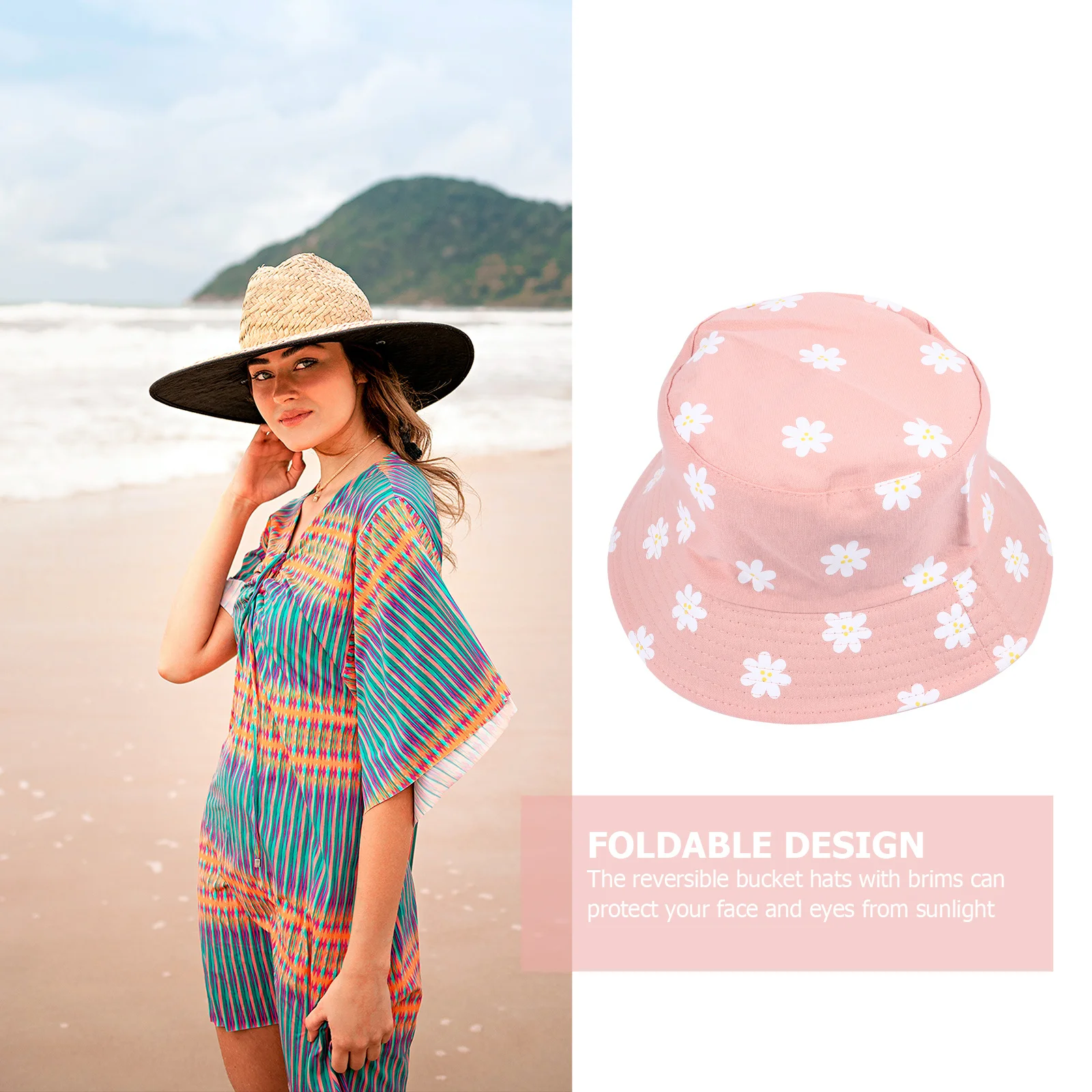

1Pcs Double Side Flower Printed Fisherman Hat Reversible Anti-Uv Bucket Cap Soft Cotton Foldable Lightweight for Outdoor Travel