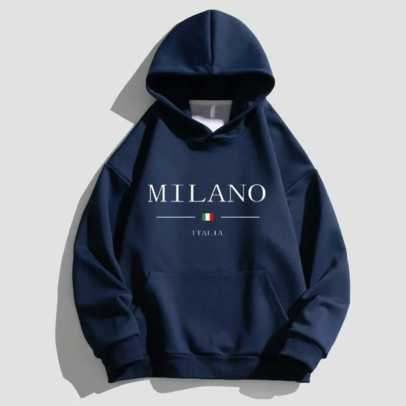 Fashion Hoodies Men Women Pure Cotton Casual Pullover Lettered MILANO Print Fall Winter Long Sleeve Hooded Sweatshirt Streetwear