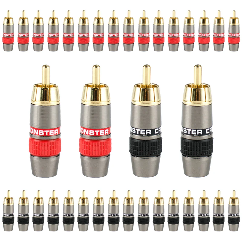 

4/8/16PCS Monster RCA Male Plug Lotus Solder Plug Extension Socket Copper Gold-Plated RCA Wiring Audio And Video Red Black