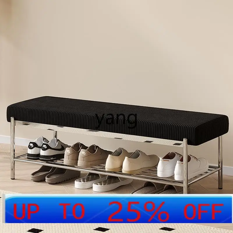LH retro corduroy shoe change stool with shoe rack door home bench cloakroom