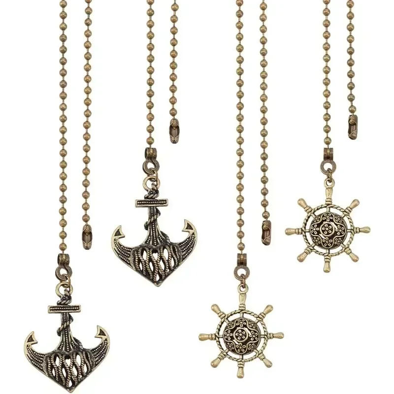 

4Pcs 2 Styles Alloy Ceiling Fan Pull Chain Ship Anchor Helm Table Lamp Pull Extenders with Iron Ball Chain Pull Chain