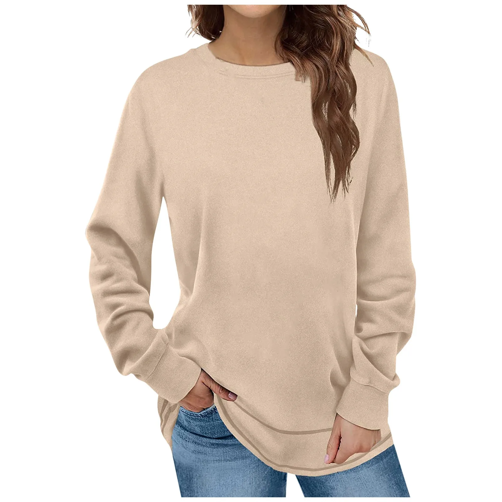 Women\'s Autumn Winter Sweatshirts Long Sleeve Shirts Solid Color Casual Tops Loose Casual Pullovers Tops Sweatshirt 2024