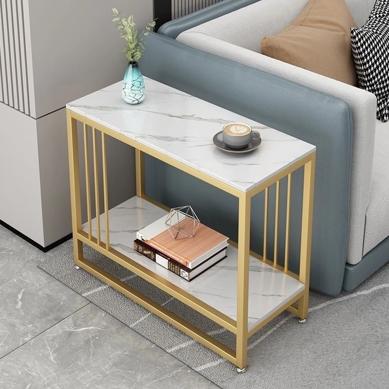 

Light luxury edge side cabinet rock slab small tea table living room simple home