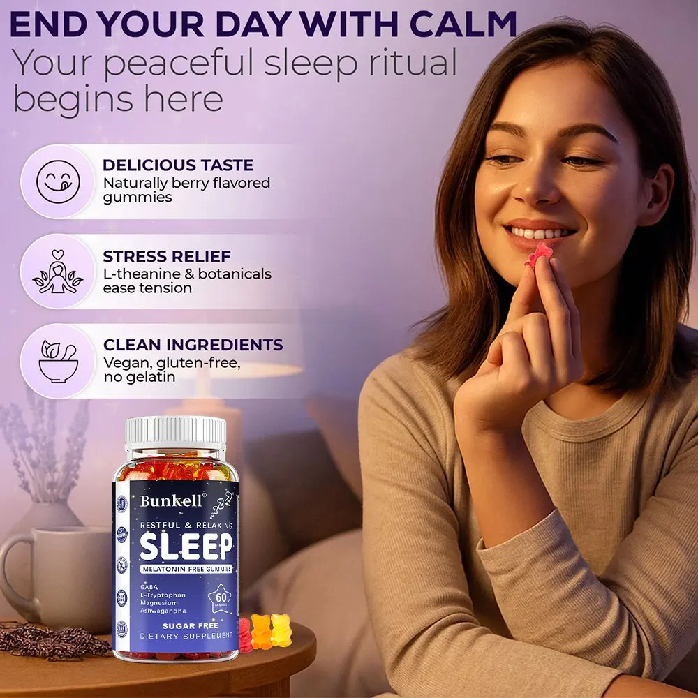 Sleep Gummies with GABA, L-Tryptophan, Magnesium, Ashwagandha - Restful Sleep, Relaxing, Calming, Sleep Support