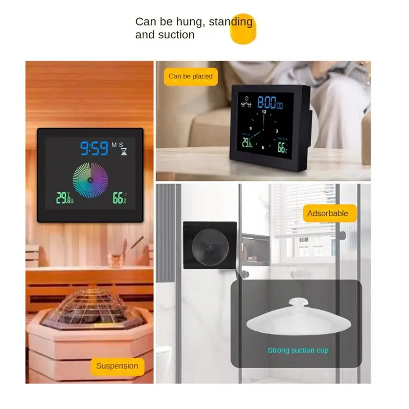 ساعة حائط مقاومة للماء للحمام، ساعات دش، مؤقت رقمي، ساعة حائط إلكترونية للمطبخ، وقت الحمام، أبيض #3