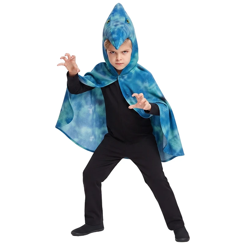 Unisex Adult Women Men Boys Girls Blue Pterodactyl Halloween Dragon Cosplay Fancy Dress Up Child Dinosaur Hooded Cape Costume - view 2