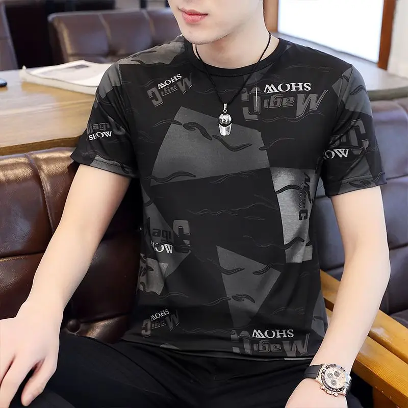 Spring Summer New Fashion Elegant Round Neck Short Sleeve Printed Tees Casual Versatile Clothing Commuting Simple Men's T-Shirts