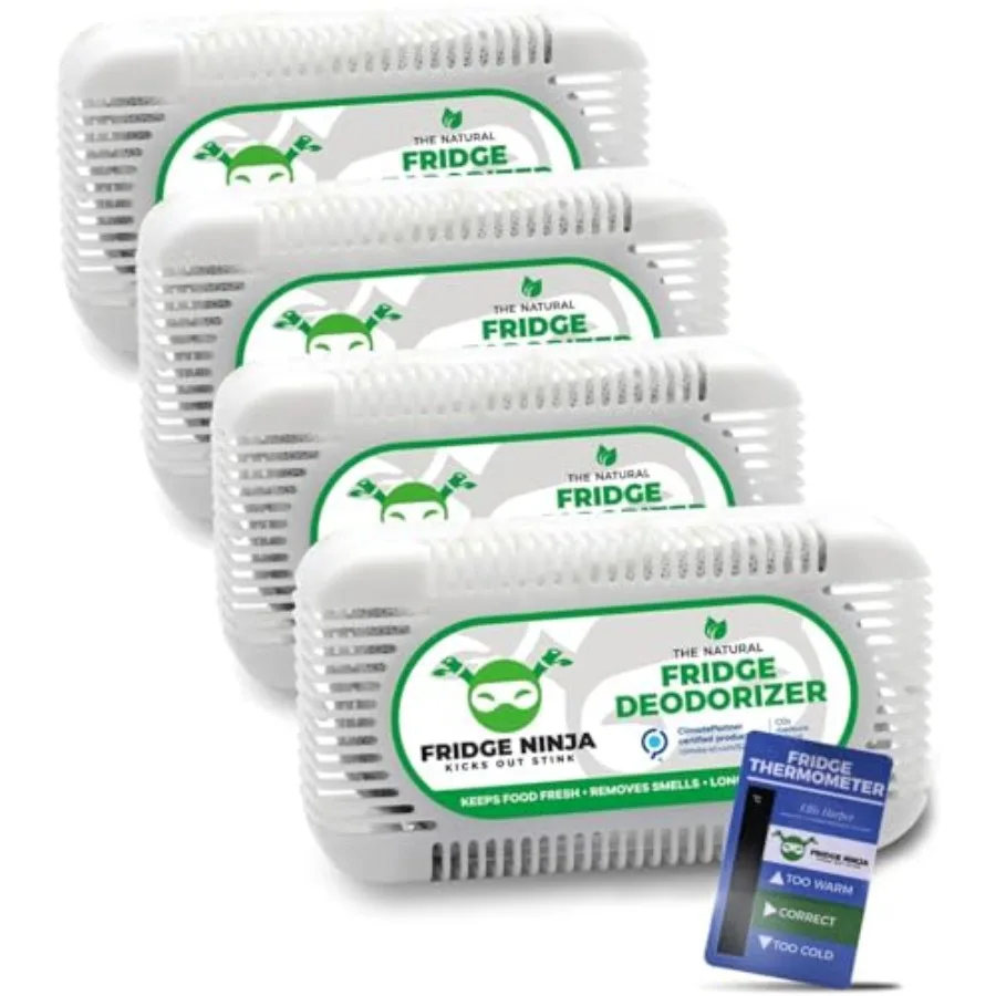 

Fridge Ninja Fridge Deodorizer 4 Pack - More Effective Than Baking Soda - Natural and Unscented Activated Charcoal Refrigerator