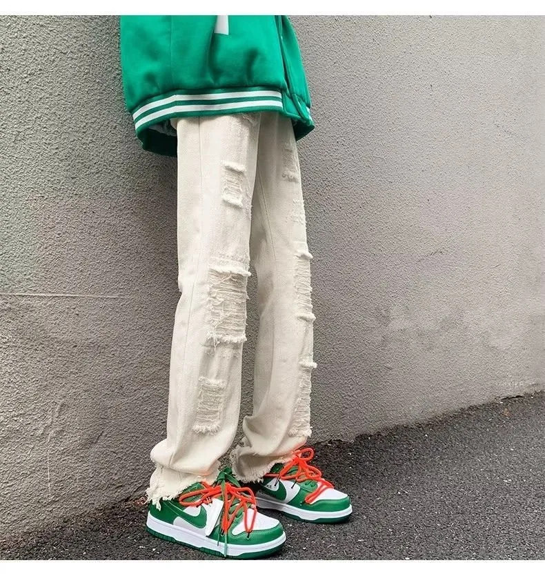2024 spodnie y2k Streetwear weiß schlank zerrissen gestapelte Jeans Hosen für Männer Kleidung Gothic gebürstet lange Hosen Pantalones Hombre – Detail 25