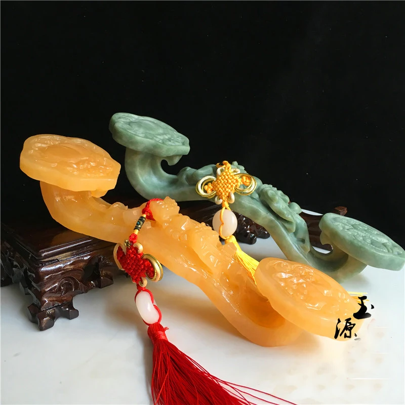 A PAIR Asia Home company Shop high grade Auspicious ornament Good luck jade PI XIU dragon RU YI Sculpture Decoration Talisman