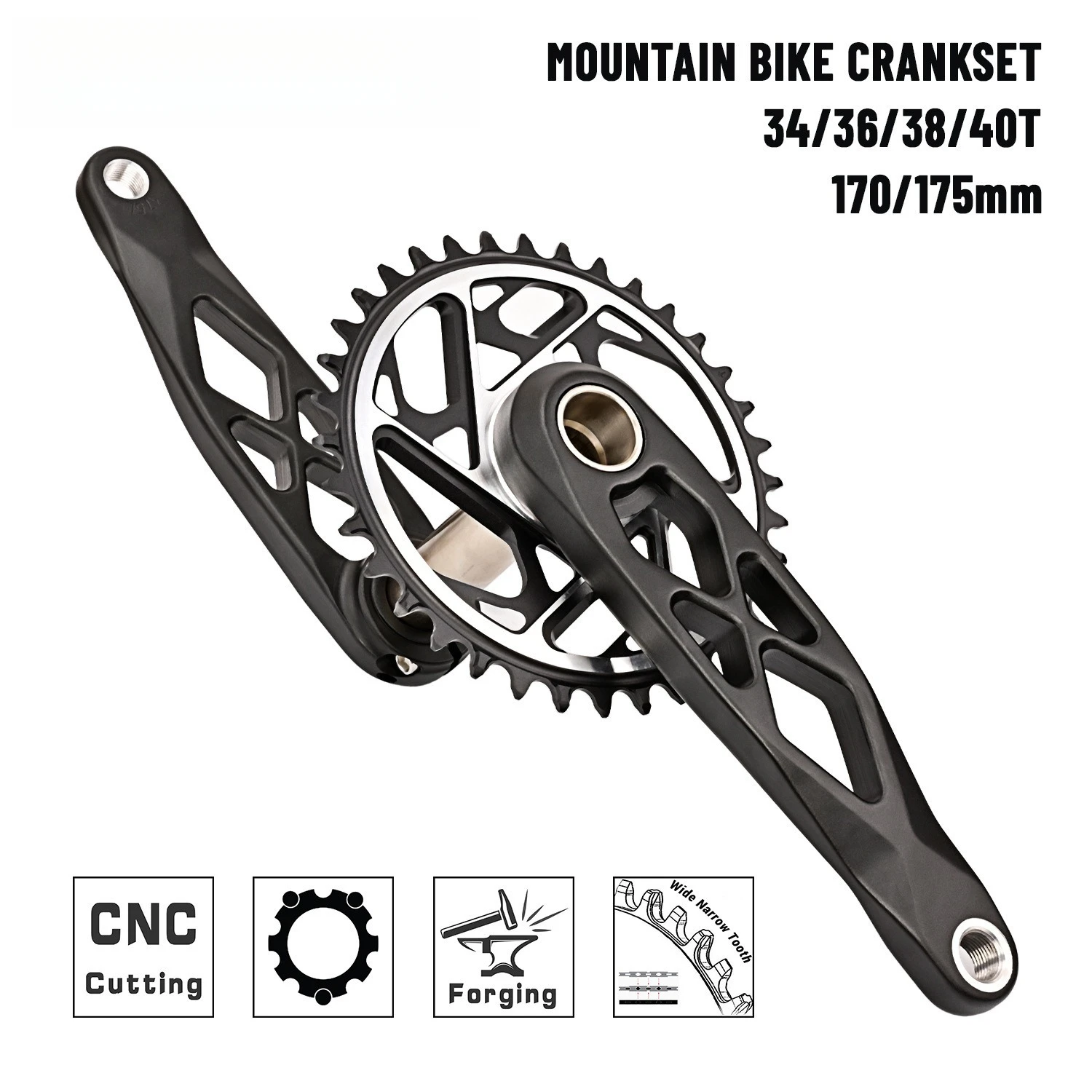 3mm Offset Sprocket MTB Crankset 3 Bolt Direct Crank 34T/36T/38T/40T BSA BB68 for XC AM Bike 7-12S