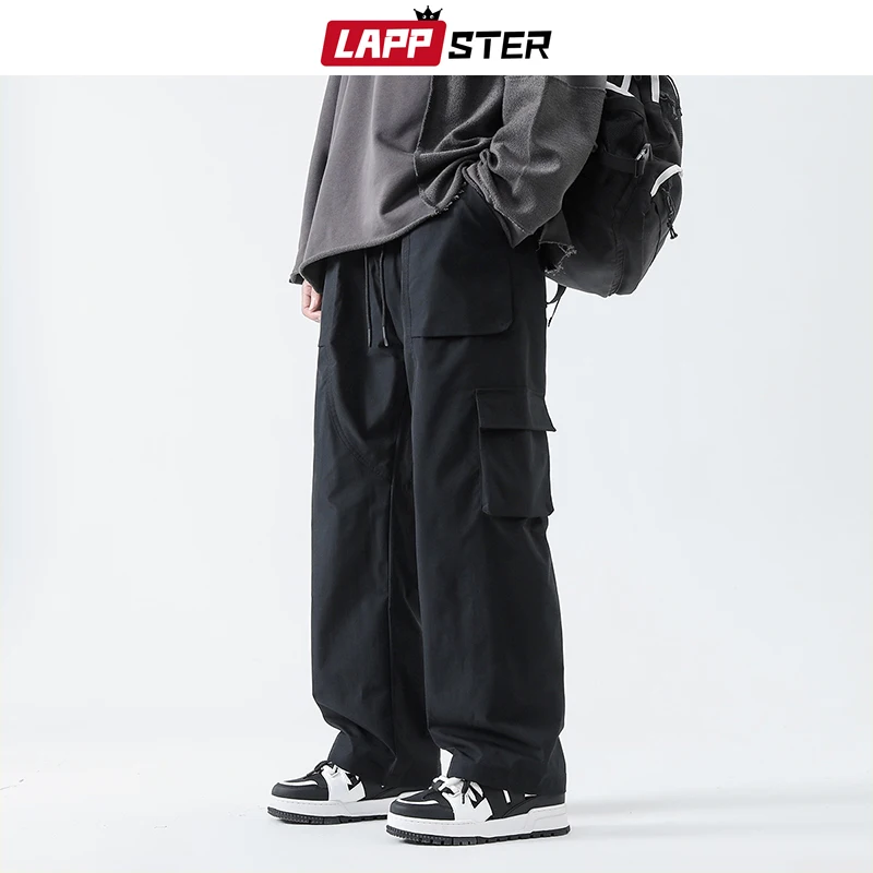 LAPPSTER Y2k Streetwear Baggy Cargo Pants Tracksuit Black Sweatpants Korean Fashion Men Casual Pockets Gym Stacked Joggers Pants