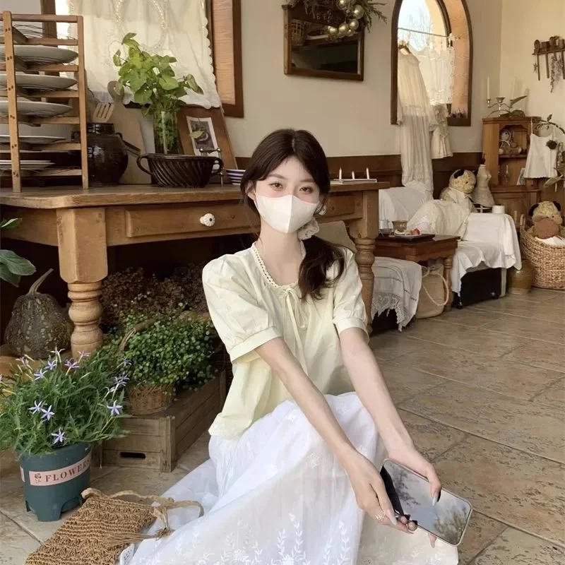 

Модальные короткие рубашки с воздушным шаром и рукавами-пинтками, облегающие, женские, устойчивые к морщинам, современные, городские, художественные, студенческие, молодежные, шикарные