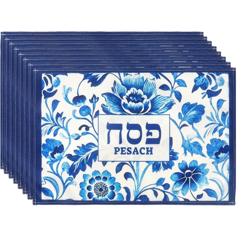 Happy Passover Placemats Set Party Decor Washable Jewish Pesach Floral Print Dining Table Mats Place Mat Passover Decorations