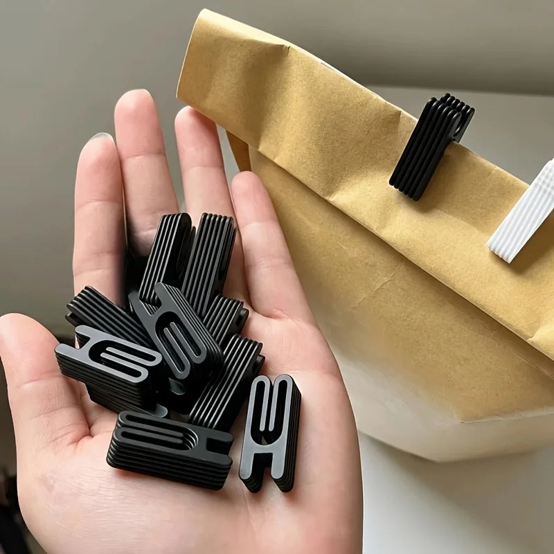 10-Pack Black Snack Bag Sealing Clips, Food Bag Packaging Sealing Clips, Lightweight and Durable, Kitchen Gadgets