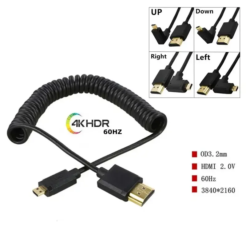 

4K*2K@60HZ OD3.2mm Micro HDMI-compatible to HDMI coiled Spiral Cable to 90 Degree Micro HDMI Extension Spring HD Cable