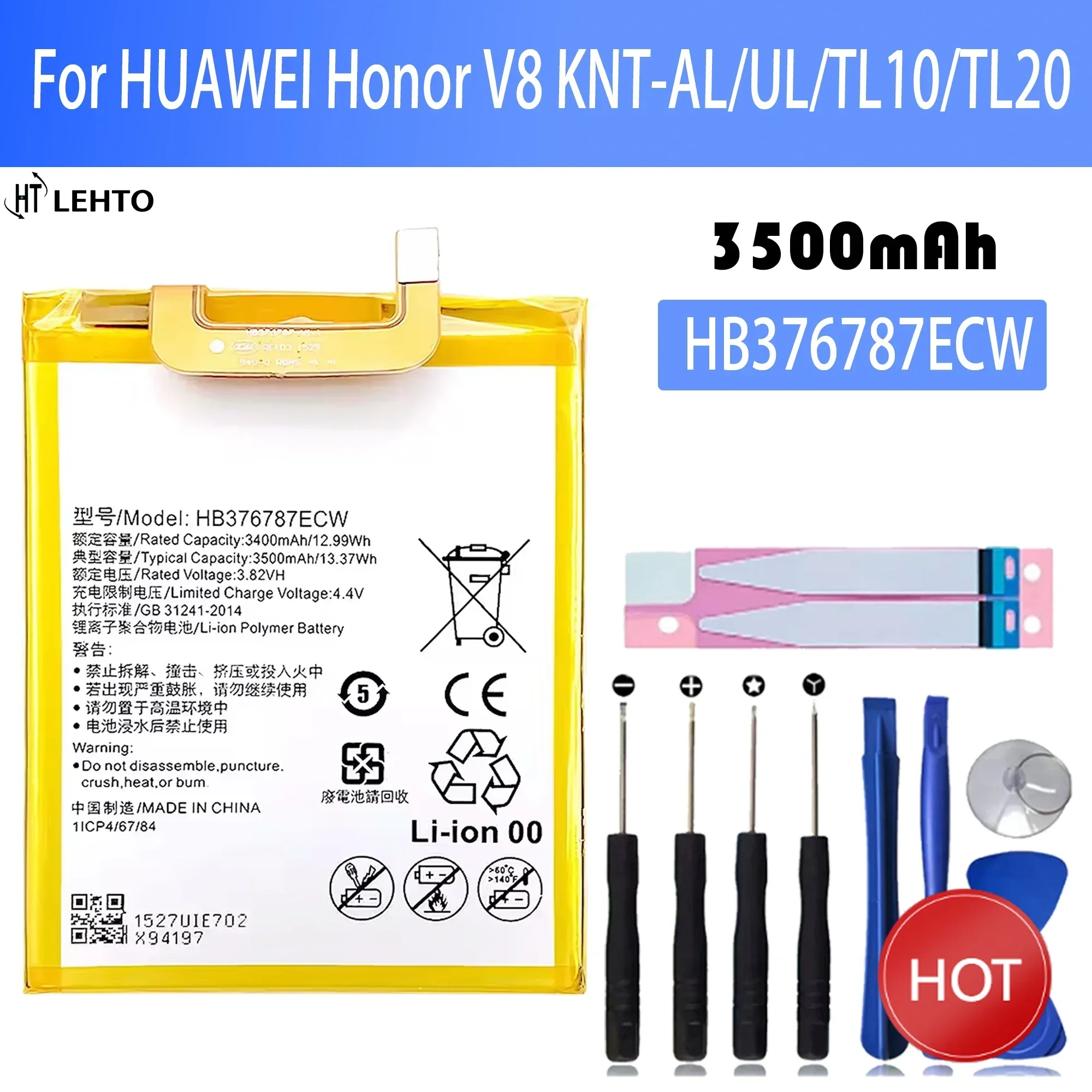 

100% New Original Battery HB376787ECW For HUAWEI honor V8 KNT-AL TL10 UL Battery + Free Tools