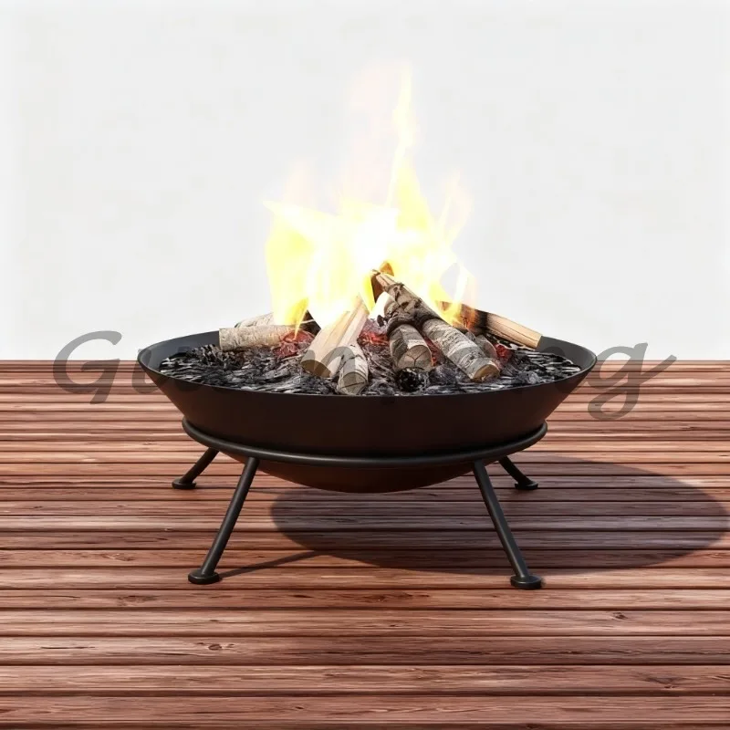 60Cm Cast Iron Fireplace, Modern Outdoor Fireplace, Large Fireplace for Garden, Patio and Camping