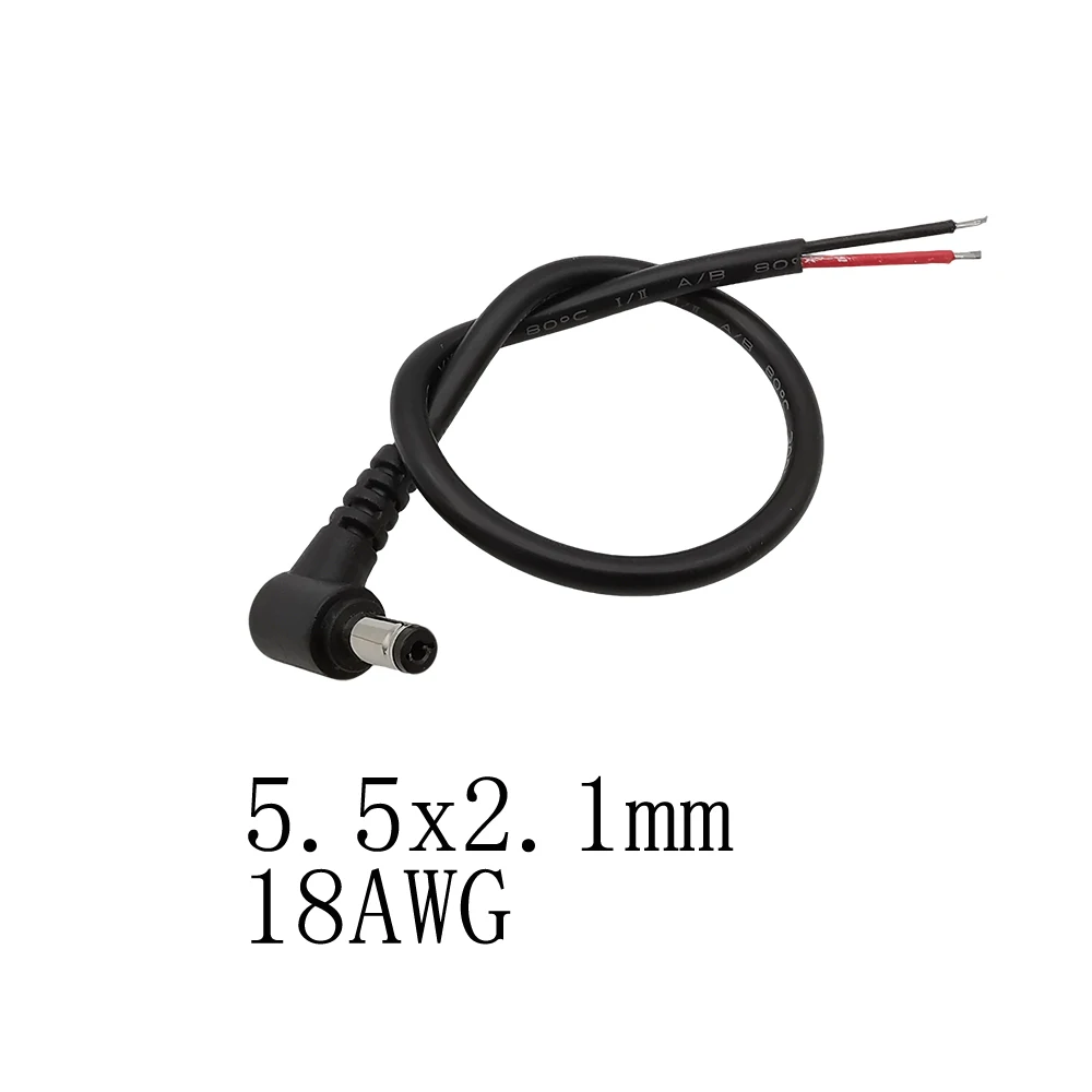 18AWG DC Power Pigtail Barrel Plugs Connector Cable, 5.5x2.1mm / 5.5x2.5mm DC Male Plug Right Angle 90 Degree Power Wire 30CM