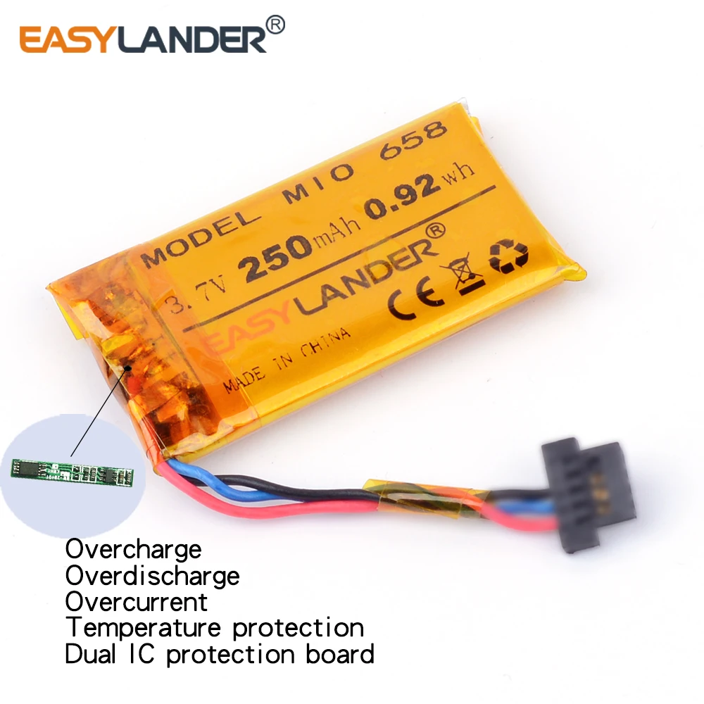 充電式リチウムポリマー電池,mio mivue 658,mio mivue 368a,mio 786, 3.7v,250mah