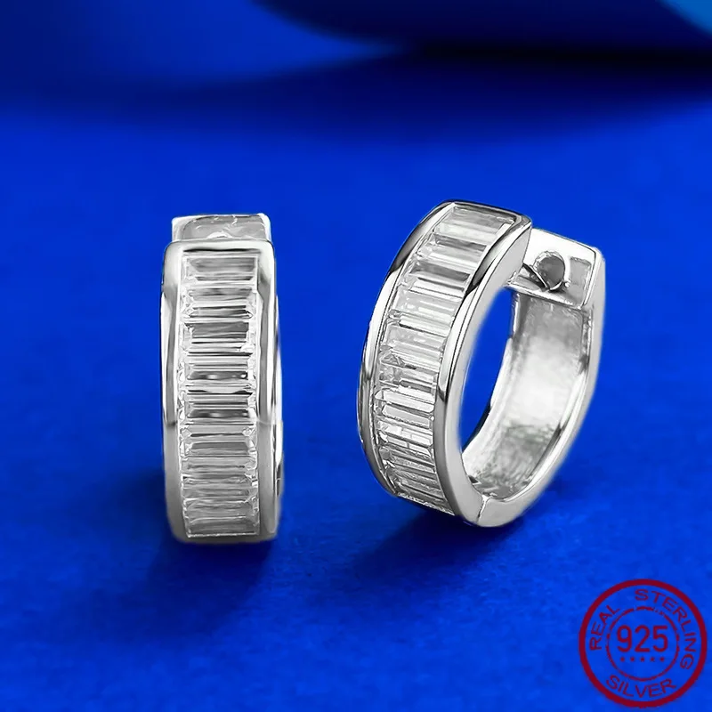

New S925 Silver European and American Trapezoidal Rectangular Clear and Cool Neutral Wind Bar Ear Ring Wedding Jewelry
