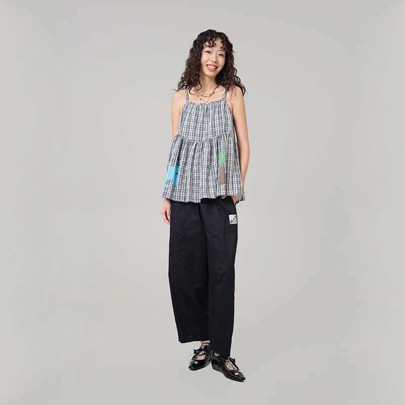 MOVEUP Casual Camisole Top 2026 Summer New Pleated Plaid Adjustable Shoulder Strap Fun Printed Commuting Loose Top 3ELX21101