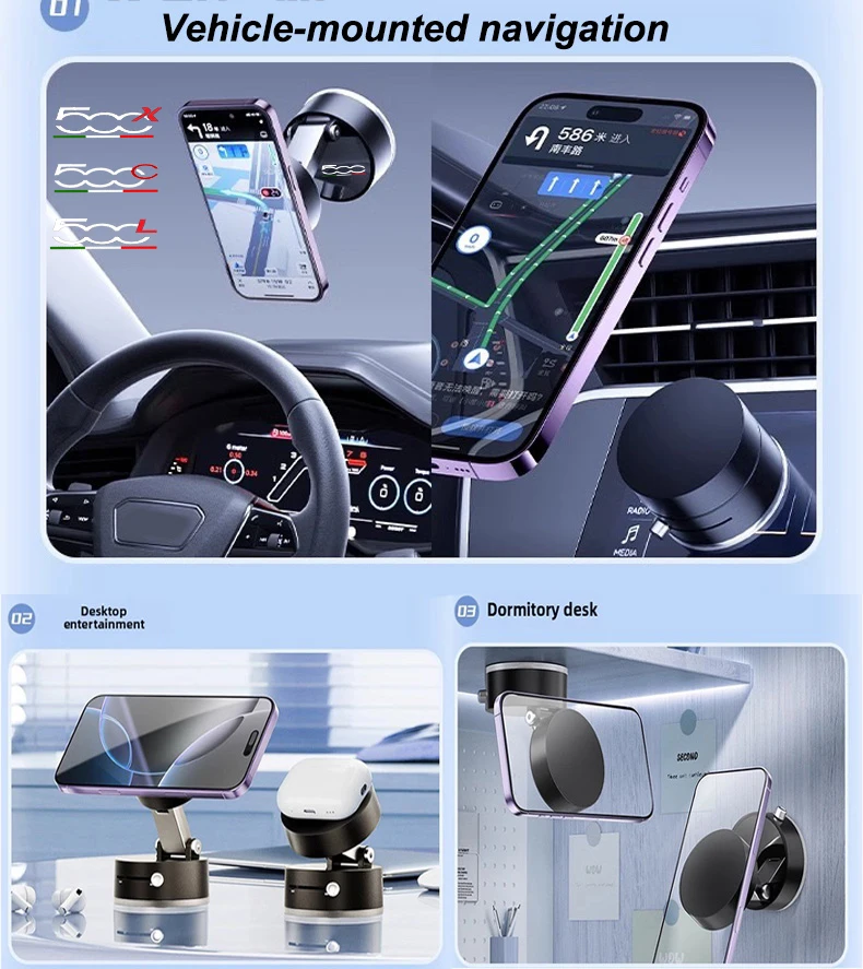 

Car Magnetic Phone Holder Vacuum Suction Cup Lazy Multi-functional Foldable For Fiat 500 500C 2012 500X 500L Abarth695 Auto