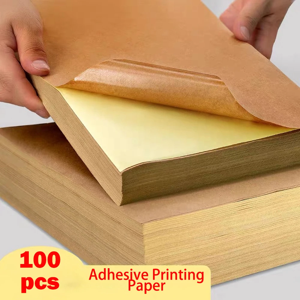 

100 листов крафт-бумаги формата А4, бумага для печати, пустая подложка, клейкая наклейка, гладкая матовая поверхность, которую можно писать, бумага для печати этикеток