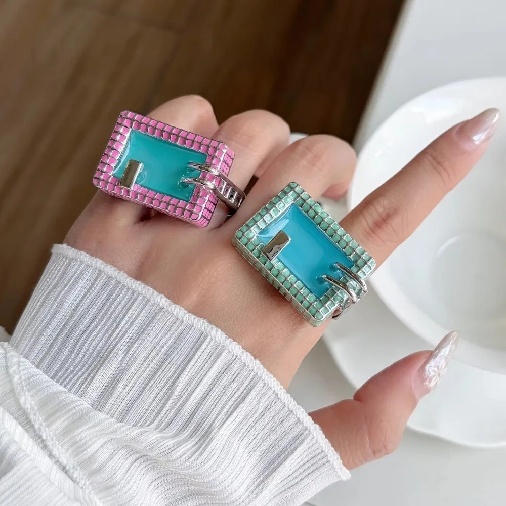 Exaggerated Color Checkered Swimming Pool Ring Sweet Style Ins Style Party Ring Cool Design Mini Exaggerated Ring Pool Party