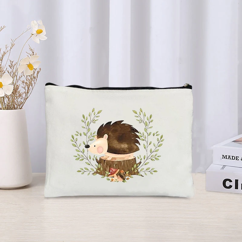 Eco Canvas Travel Cosmetic Organizer, Cute Animals Makeup Bag para Mulheres, Material de Escritório, Bolsa De Armazenamento, Presente Do Partido, Sacos De Higiene Pessoal