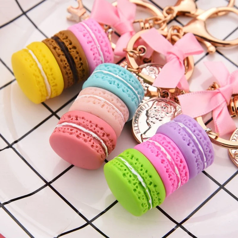 New Macaron Cake Keychain Bow Paris Tower Key Ring Charm Car Keychain Party Gift Jewelry