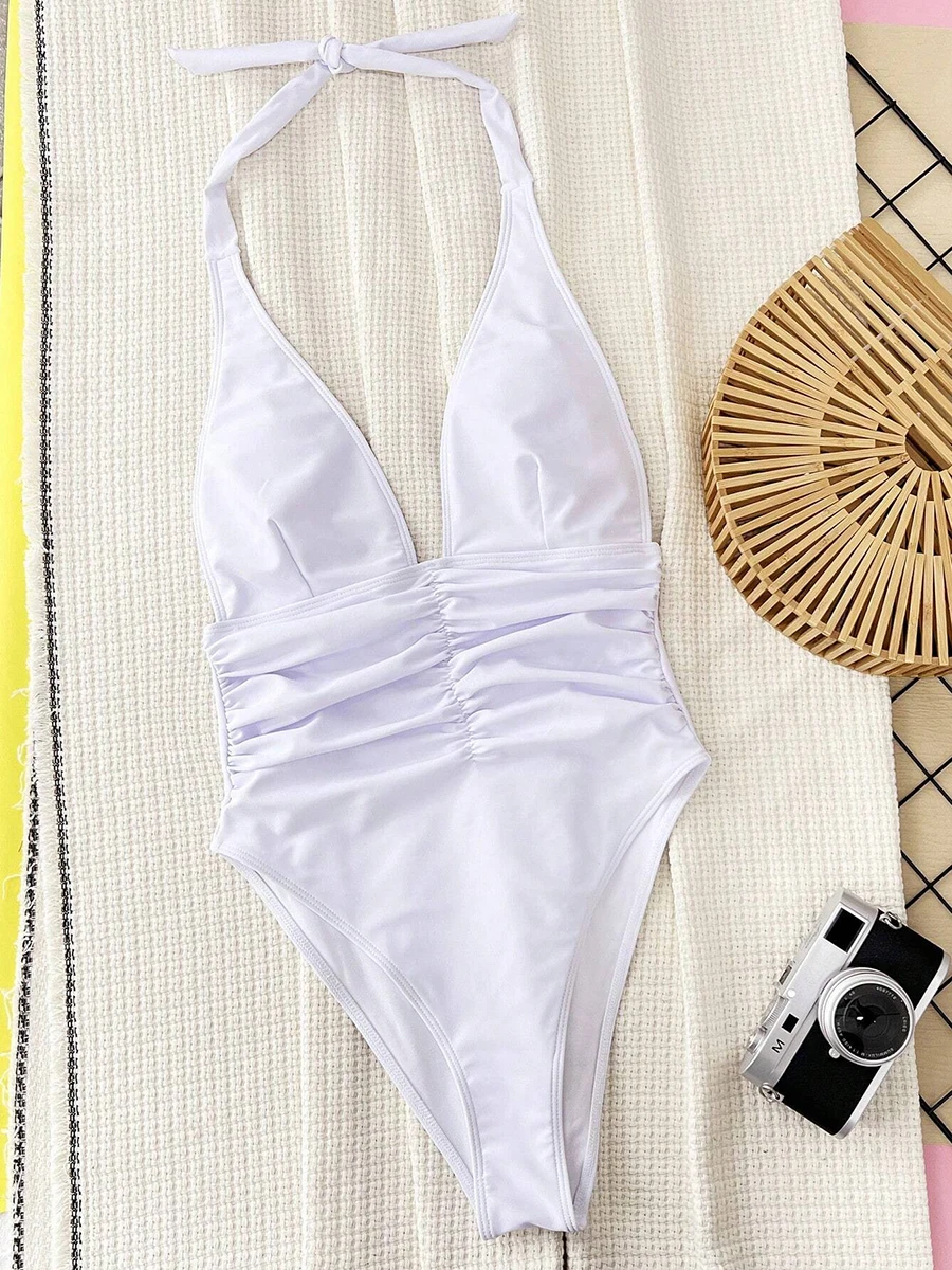 

Sexy Solid Color Halter Woman Swimsuits One Piece Bathing Suits 2026 Women Swimwear Female Monokini Backless Beach Bathing Suits