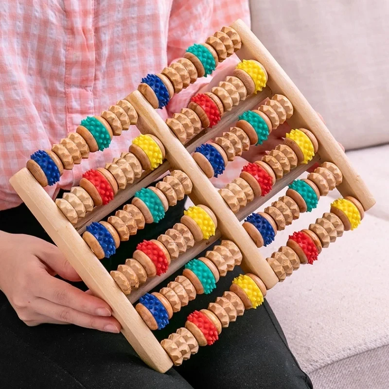 Foot Massager Wooden Foot Roller Acupressure Heath Therapy Body Massage Pain Relief Feet Care Wooden For Foot 6 Row 20x24.5x4CM