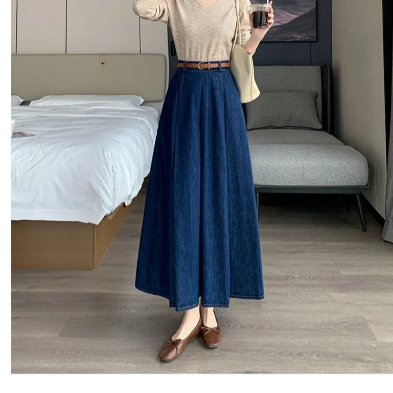 Seoulish Autunno A Vita Alta Denim Ombrello Gonne da Donna con Cintura Coreano Allentato A-line Jeans Lunghi Gonne Donna 2025 Nuovo