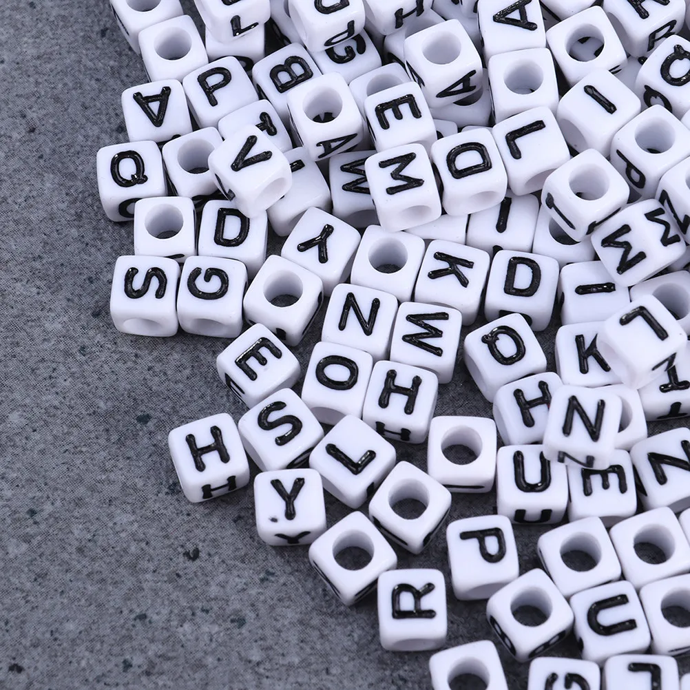 

1200Pcs 6Mm Square Acrylic Cube Letter Beads Full Alphabet Set Big Hole Beads for Name Bracelets Necklaces DIY Crafts Jewelry