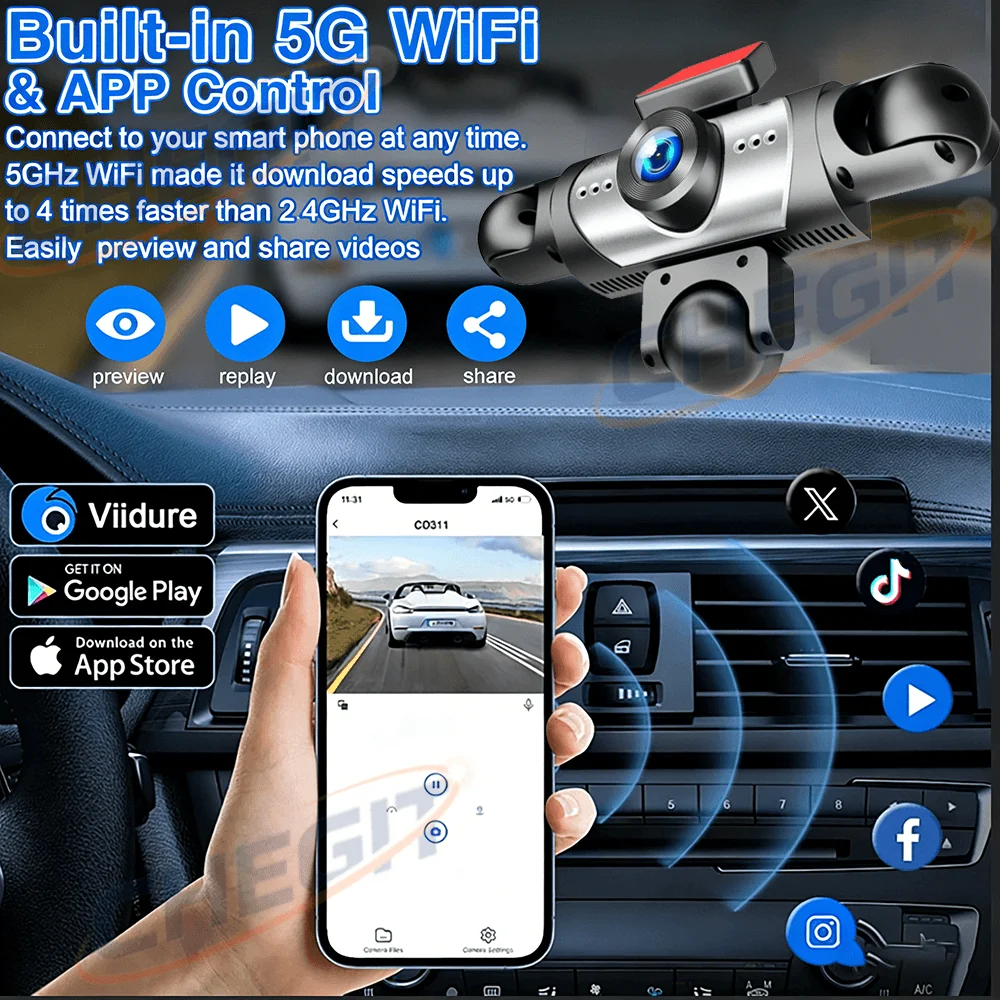 2026 NEW 3/5Camera Car DVR 1080P Video Recorder 360° WIFI Dash Cam Front right left inside With Rear View camera Black Box - view 4
