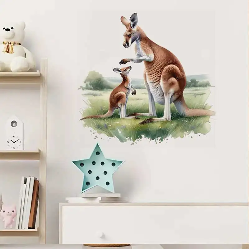 Wild Kangaroo Animal Stickers Children's Bedroom Wall Decals Family Nursery Room Decorative Paper Kids Room Wallpaper AA286