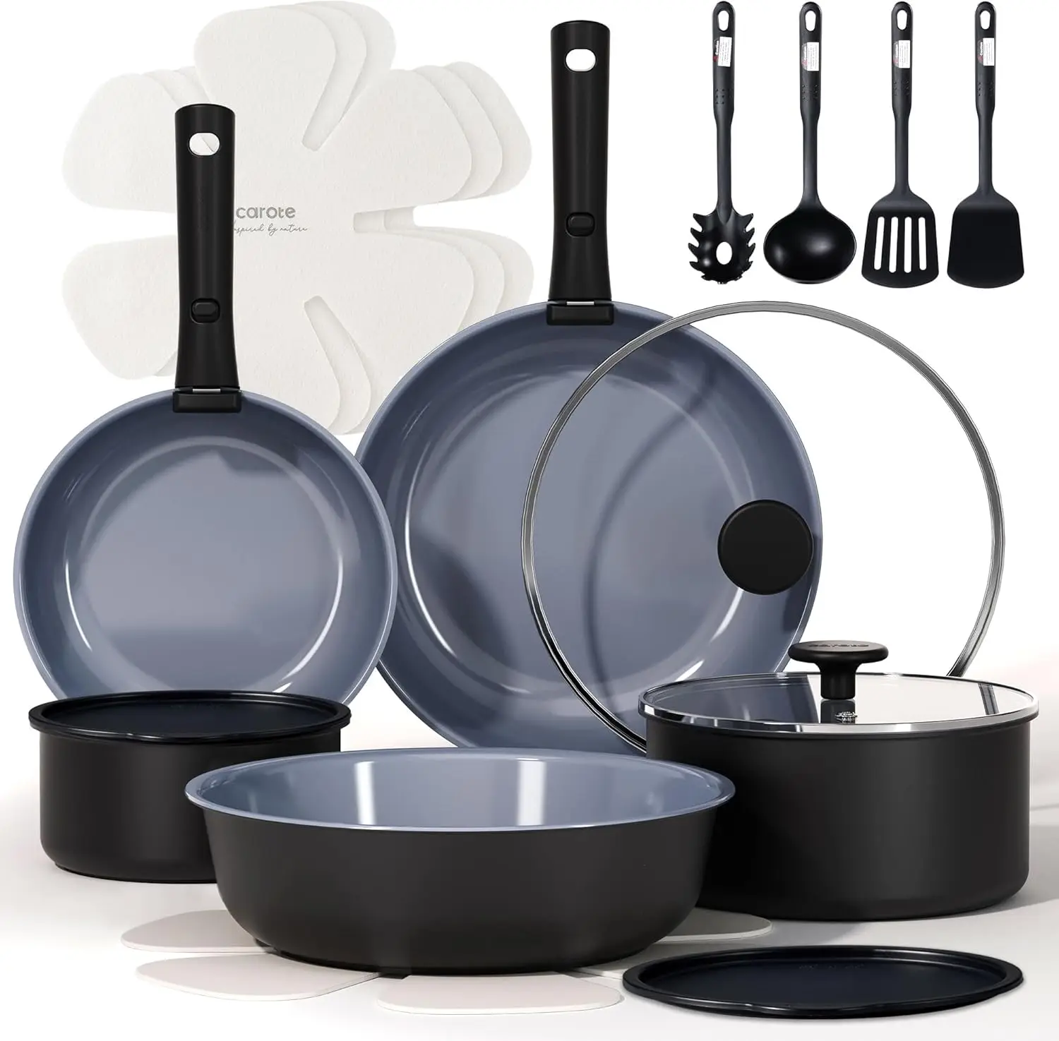 

19-Piece Ceramic Cookware Set, Non-Stick & Induction Compatible, Black/Gray for Healthy Cooking