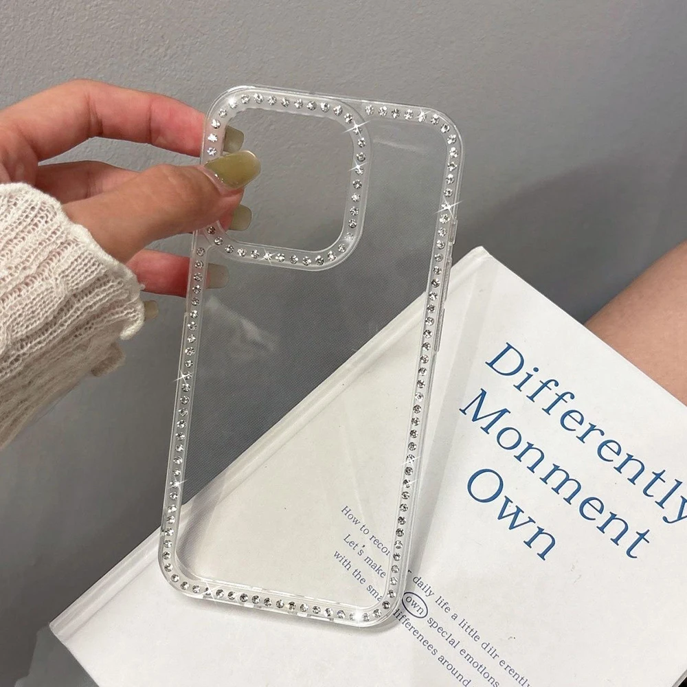 Luxo transparente diamante jóias caso de telefone para iphone 17 pro max 16 11 13 15 14 12 glitter pára-choques volta casos capa