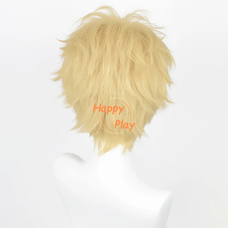 Tsuki shima Kei Cosplay Perücke 26cm kurze hell goldene Kei Tsuki shima Anime Cosplay Perücken hitze beständige Kunst haar Perücke Kappe
