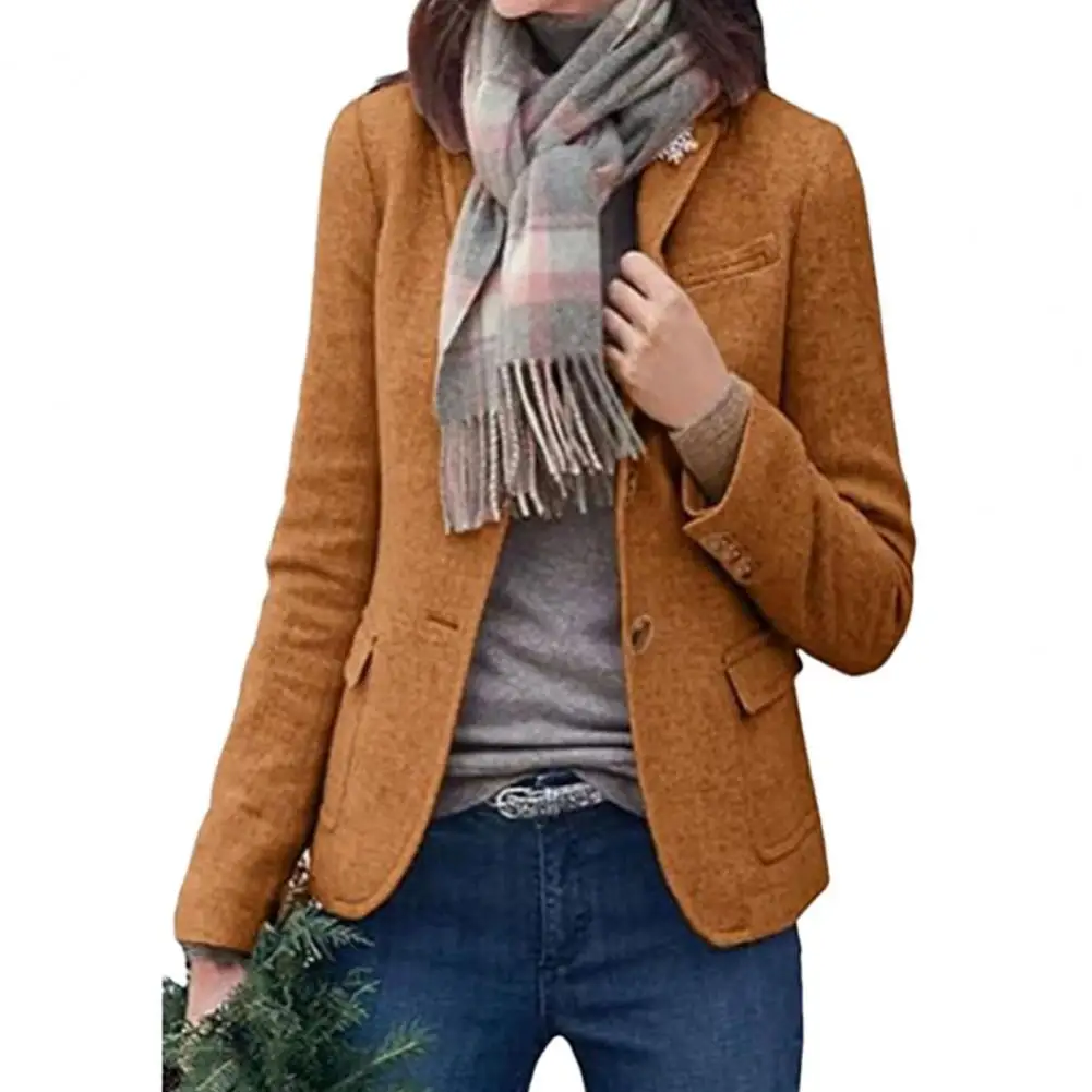 Einfarbige Winter jacke stilvolle Damen Revers Mantel Slim Fit dicke Langarm formale Business-Stil für den Pendel verkehr mit Taschen