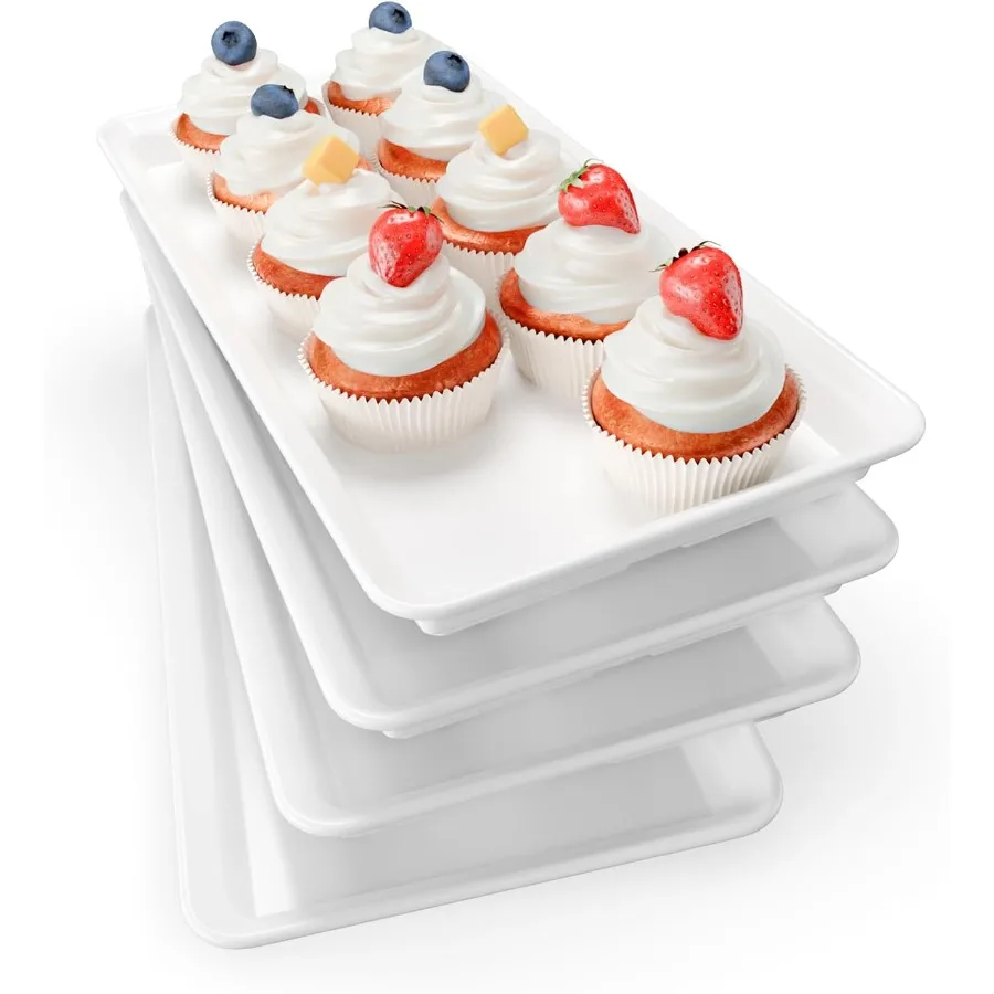 

Очень большой сервировочный поднос из меламинового пластика для вечеринок, 14 x 7 тарелок для сервировки еды, 4 шт., белый многоразовый поднос для овощей