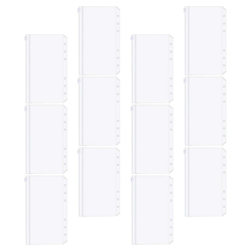

12pcs A6 Ring Binder Zipper Bags PVC Folders Lightweight Clear Storage Pouches For Pens Markers School Office Supplies