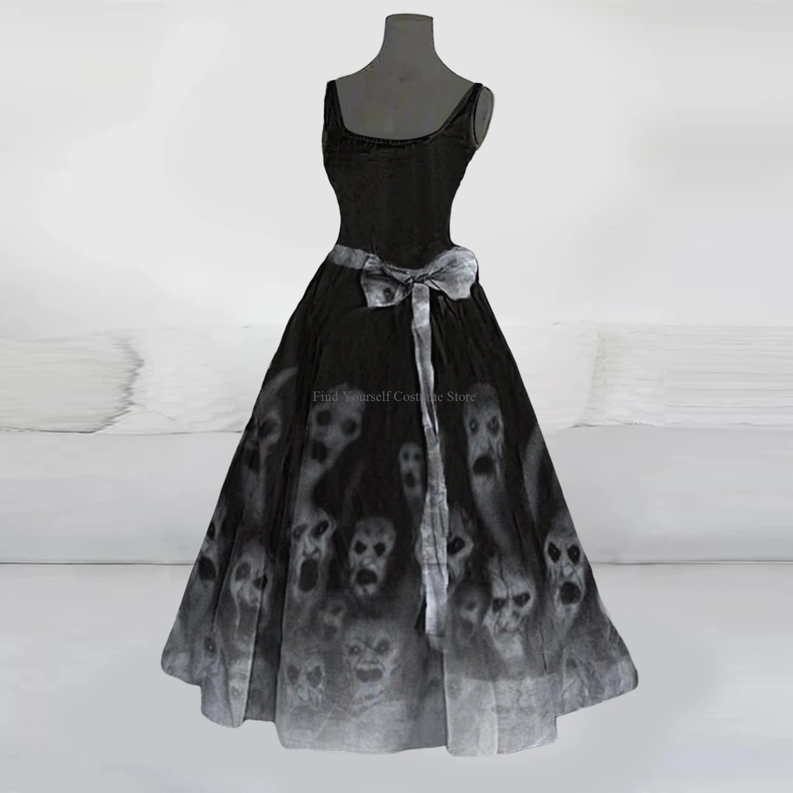 Trajes assustadores de Halloween feminino, vestido de baile para mulheres, estampado ensanguentado queimado, túnica sem mangas inchada, vestido de coquetel, vestidos para convidados