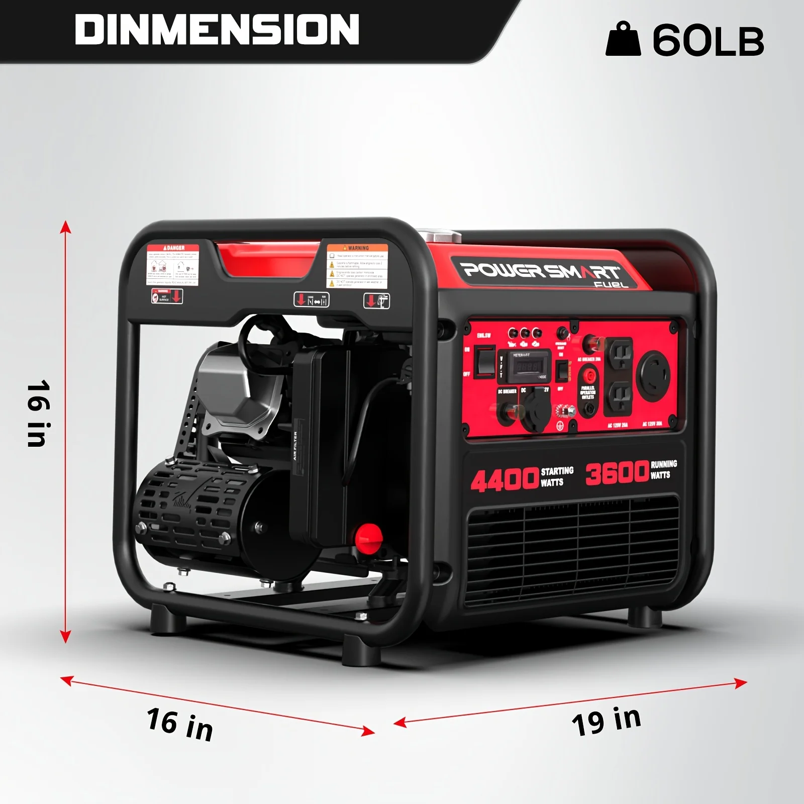 PowerSmart 4400W Portable Inverter Generator Gas Powered Lightweight Quiet for Home RV Ready 30A Outlet